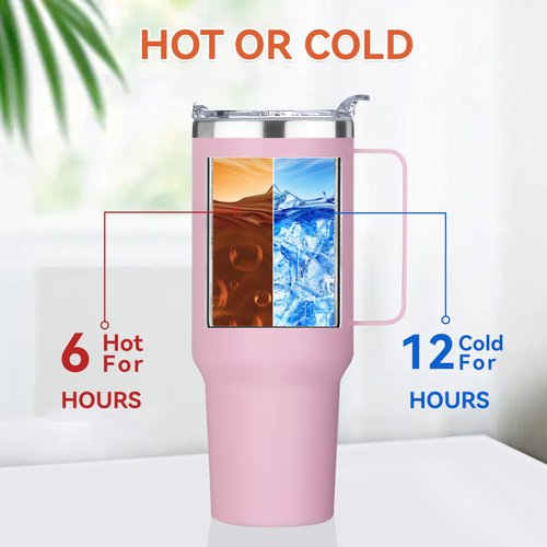 HASLE OUTFITTERS 40 oz Stainless Steel Tumbler with Handle, Vacuum Insulated Tumblers Bulk, Reusable Double Wall Travel Coffee Mug, Durable Powder Coated Water Bottle(Pink, 4)