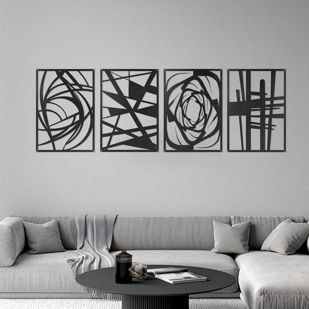 Skiennix Black Abstract Metal Wall Art - Modern Minimalist 3D Textured Decor | 15.7 x 10.6 Inch for Living Room, Bedroom, Office