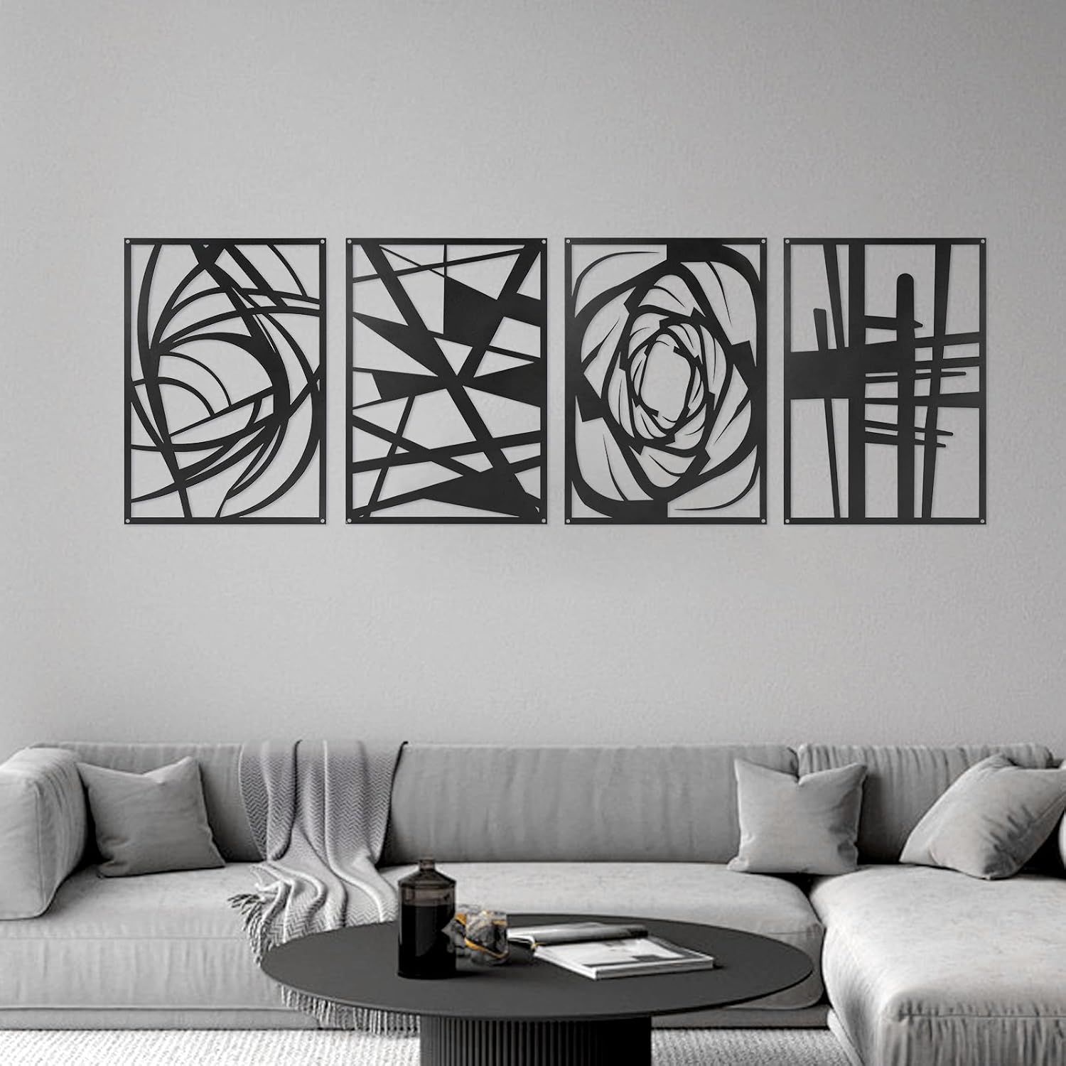 Skiennix Black Abstract Metal Wall Art - Modern Minimalist 3D Textured Decor | 15.7 x 10.6 Inch for Living Room, Bedroom, Office