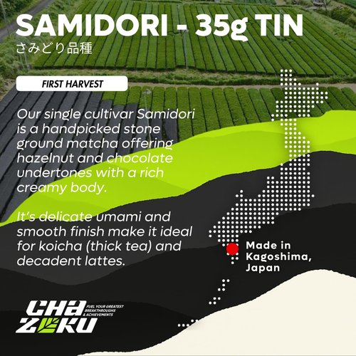 Chazoku Samidori Matcha Green Tea Powder - Ceremonial Grade, First Harvest - 35g Tin | Authentic Japanese Blend