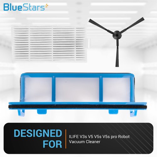 BlueStars Replacement Parts Filter Kit for Robotic Vacuum ILIFE V3 V3s V5 V5s V5s Pro Robot Vacuum Cleaner - 1 Primary Filter 3 HEPA Filter 6 Side Brushes - Pack of 10