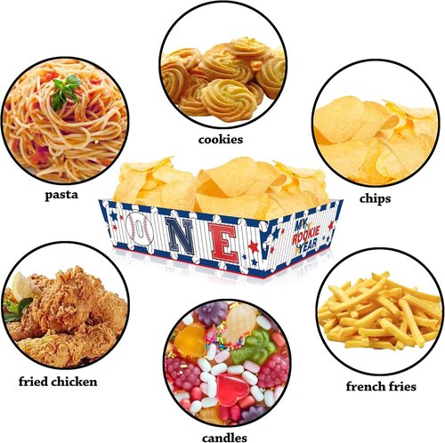 Rookie of The Year 1st Birthday Decorations - 50 Pack Baseball Party Supplies Set With Disposable Boats, Paper Food Serving Tray for Baseball Themed First Birthday Party