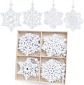 Skiennix 16-Piece White Snowflake Ornaments - 3-Inch Wooden Christmas Decorations for Holiday Crafts
