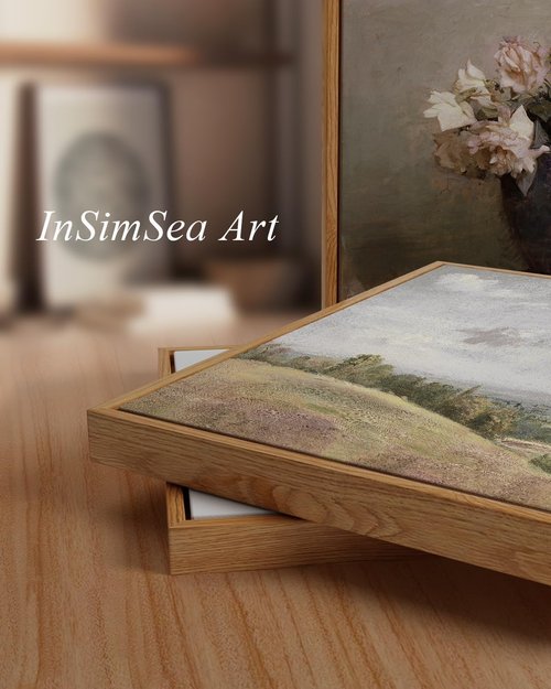 InSimSea Framed Canvas Wall Art - Vintage Countryside Landscape Watercolor Painting | Large 20"x30" Decor