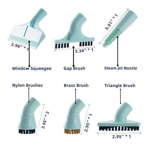 Newbealer 7 Pieces Replacement Accessories for All-in-1 Steam Mop & Detachable Handheld Cleaner NB602N - Triangle, Brass, Gap, Nylon Brushes, Steam Jet Nozzle and Squeegee, Mop Parts Brush Heads 7pcs