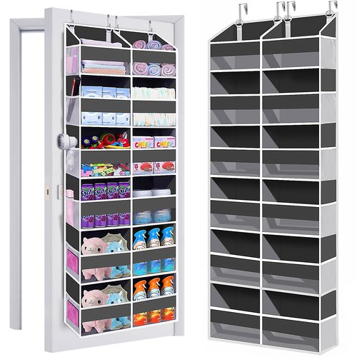 UVIAHOMI Heavy Duty Over The Door Organizer 6 Tiers, Extra Large Behind Door Storage of 12 Big Front & 12 Mesh Pockets, 80lb Weight Capacity, Hanging Doors Storage for Closet Bedroom Nursery, Gray