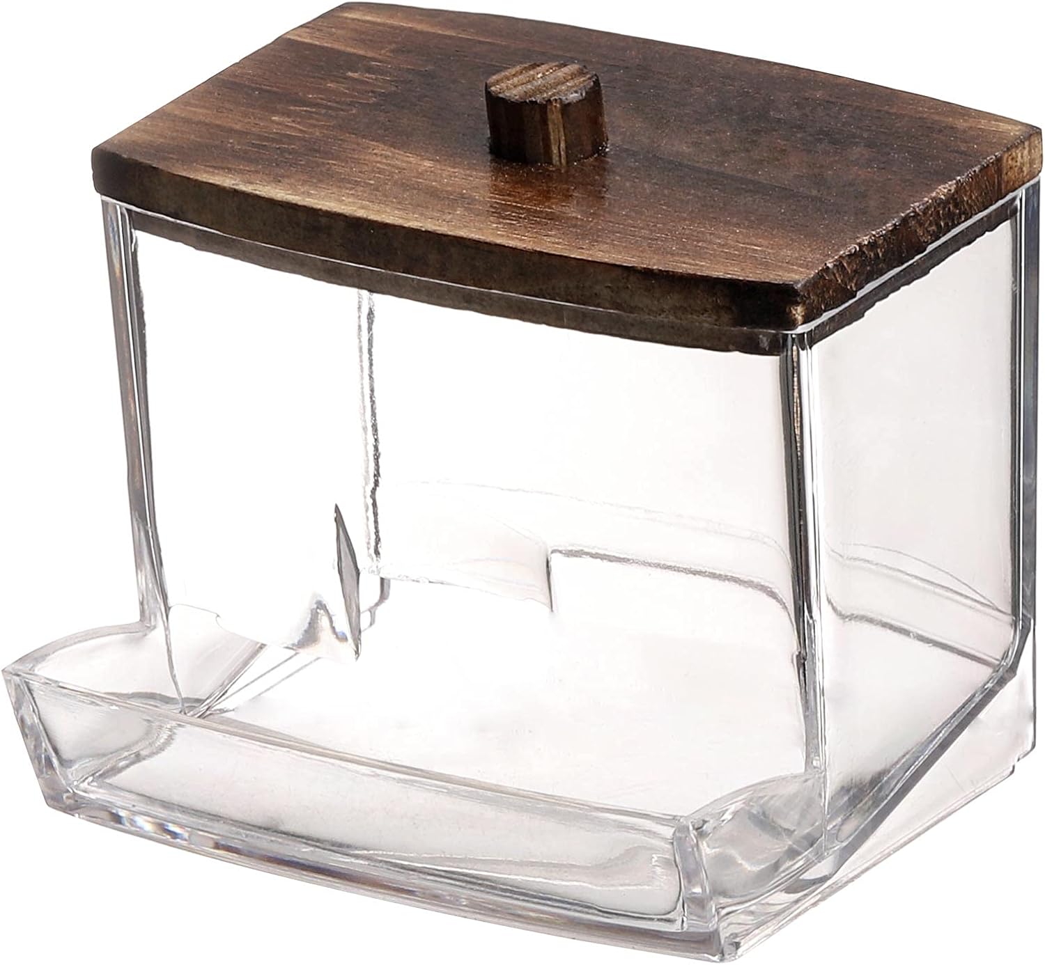 Tbestmax Cotton Swab Holder - Stylish Brown Wood Lid Apothecary Jar for Qtip Storage - 7 OZ