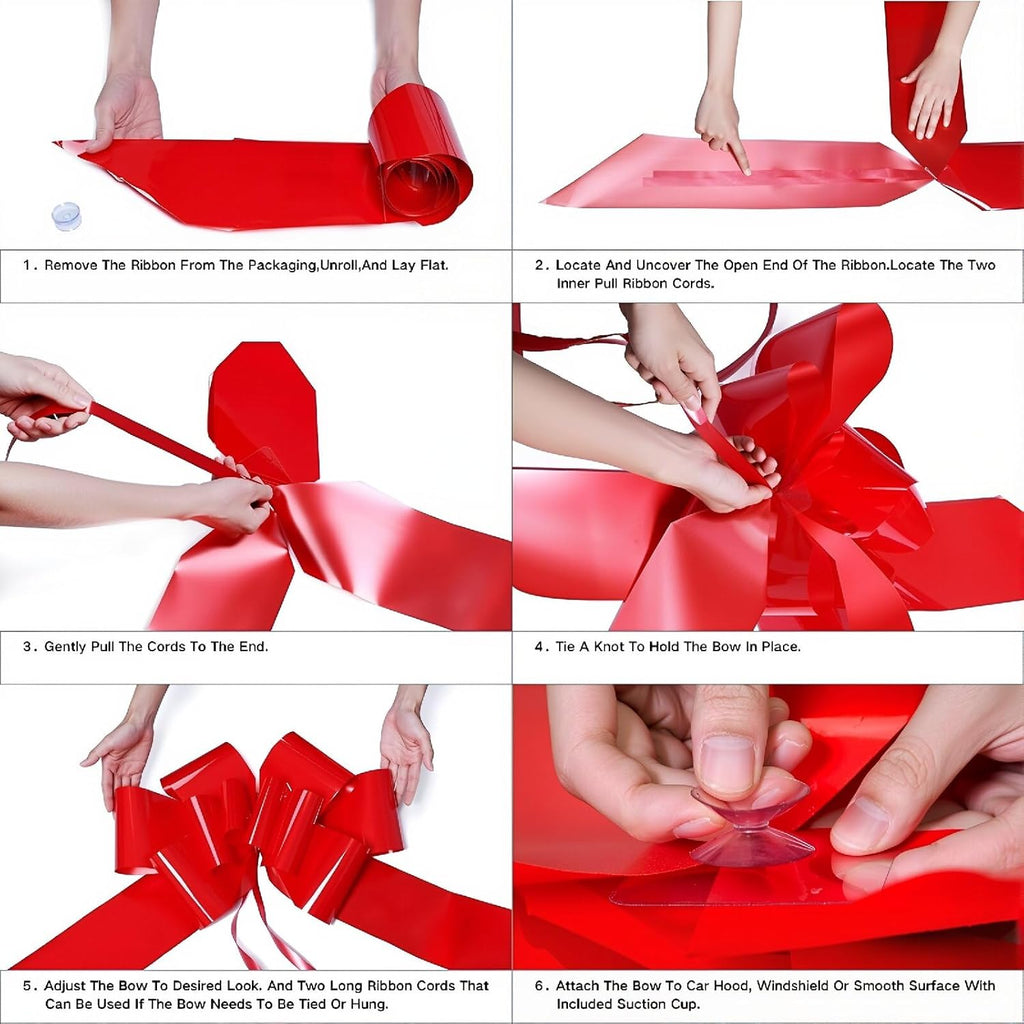 Skiennix 30 Inch Large Red Car Bow - Easy Assemble Gift Bow with Suction Cups & Adhesive Stickers for Weddings & Birthdays