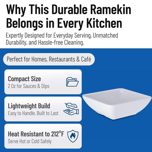 Carlisle FoodService Products Ramekins Sauce Bowl, Square Bowl for Catering, Kitchen, Restaurant, Plastic, 2 Ounces, White, (Pack of 48)