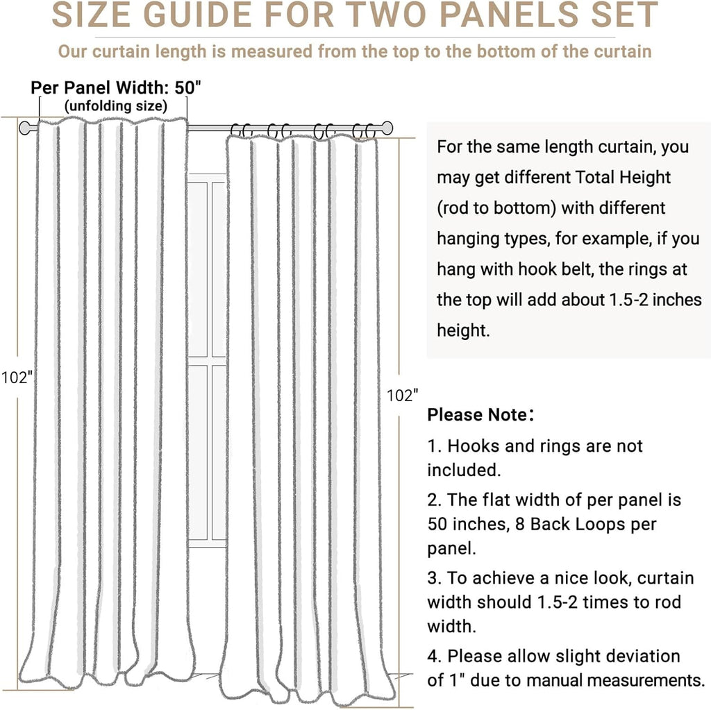 Regine Switzerland Blackout Curtains - 100% Blackout Linen Drapes, Thermal Insulated, 50" W x 102" L, 2 Panels Set