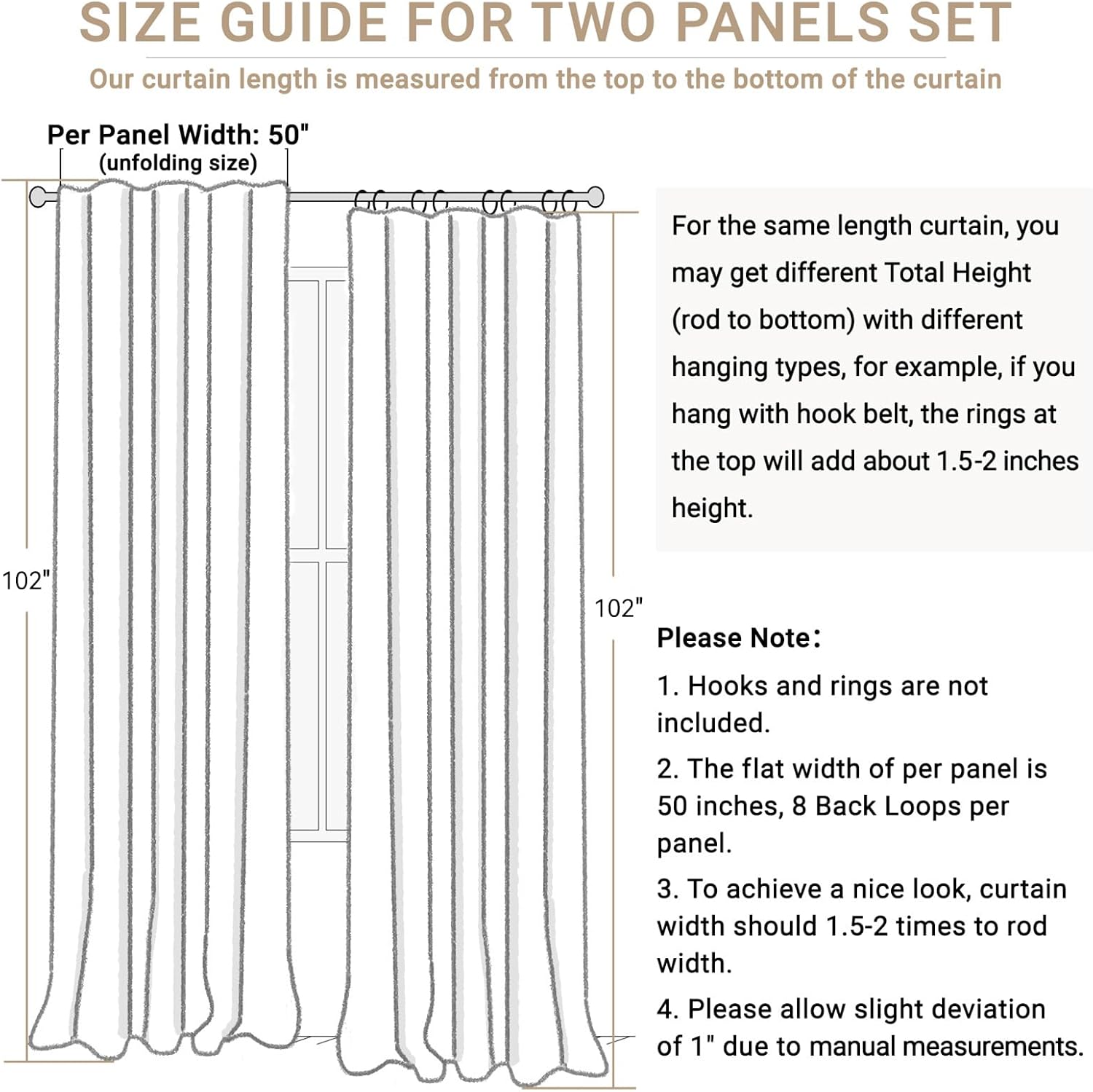 Regine Switzerland Blackout Curtains - 100% Blackout Linen Drapes, Thermal Insulated, 50" W x 102" L, 2 Panels Set