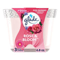 Glade Scented 3-Wick Candle Jar, Rose & Bloom, Fragrance Infused with Essential Oils, 6.8 oz