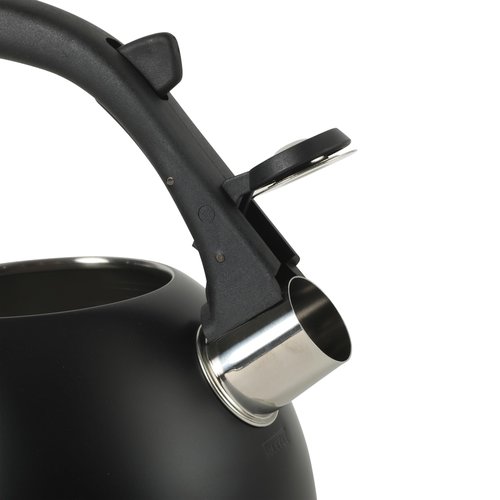 Mr. Coffee Clarefield 2.4 Qt Whistling Tea Kettle – Matte Black Stovetop Water Kettle with Lid, Heat-Resistant Nylon Handle and Knob, Stainless Steel Trim