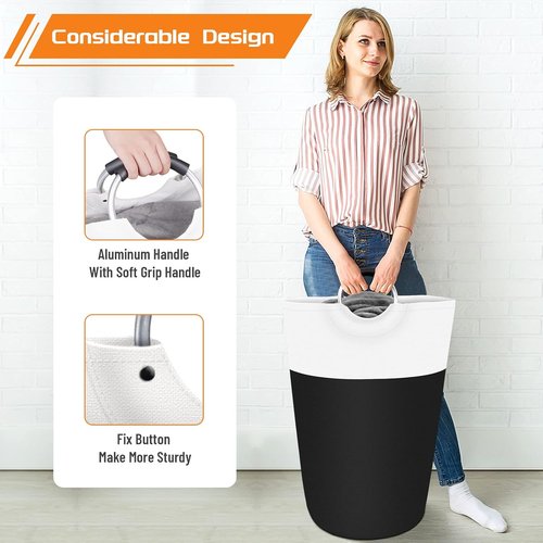 BlissTotes 90L Collapsible Laundry Basket - Waterproof Hamper with Foam Handles | Black