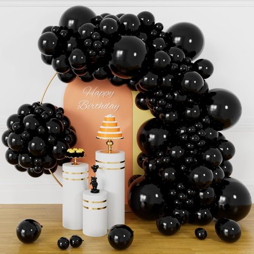 134Pcs Black Balloon Garland Kit - Latex Balloons in 5, 10, 12, 18 Inch Sizes for Birthday, Wedding & Baby Shower Decor