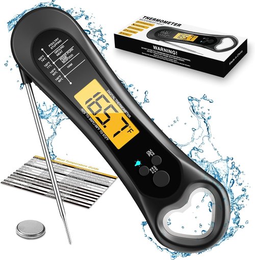 Meat Thermometer - Skiennix Instant Read Digital Thermometer with Backlight & Bottle Opener | Perfect for BBQ, Turkey & Candy