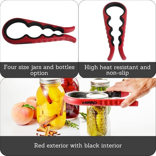 MIRRO Canning Jar Opener - Effortless Grip Design for Easy Jar Opening | Vibrant Red Color