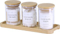 INIUNIK Qtip Holder - 3 Pack Glass Apothecary Jars with Lids | Stylish Bathroom Organizer Set