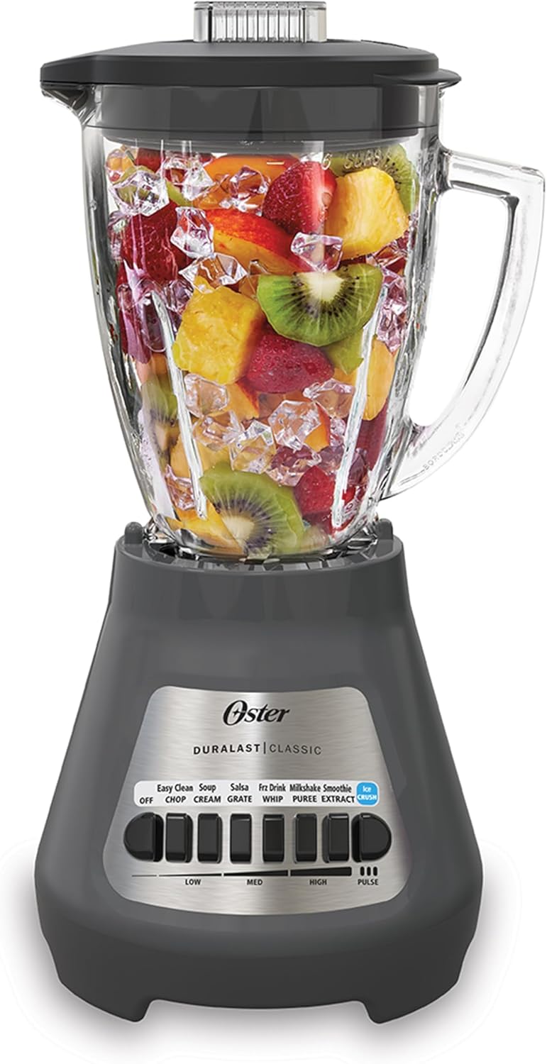 Oster® Classic Series 8-Speed Blender - Versatile 6-Cup Glass Jar - Sleek Gray Design