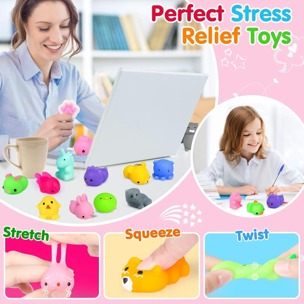 Yunaking 130PCS Kawaii Squishies - Fun Stress Relief Fidget Toys for Kids | Perfect Party Favors & Classroom Prizes