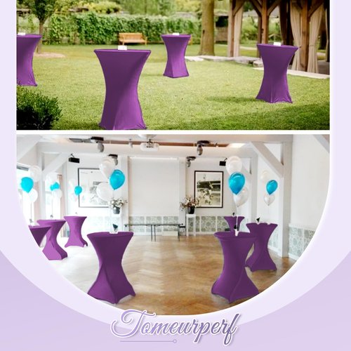 Tomeurperf 10 Pack Cocktail Table Covers Stretch Spandex Tablecloth 32""x43"" Cocktail Table Cover, Cocktail Round Tablecloth Table Cover for Wedding Banquet Cocktail Party(Purple)