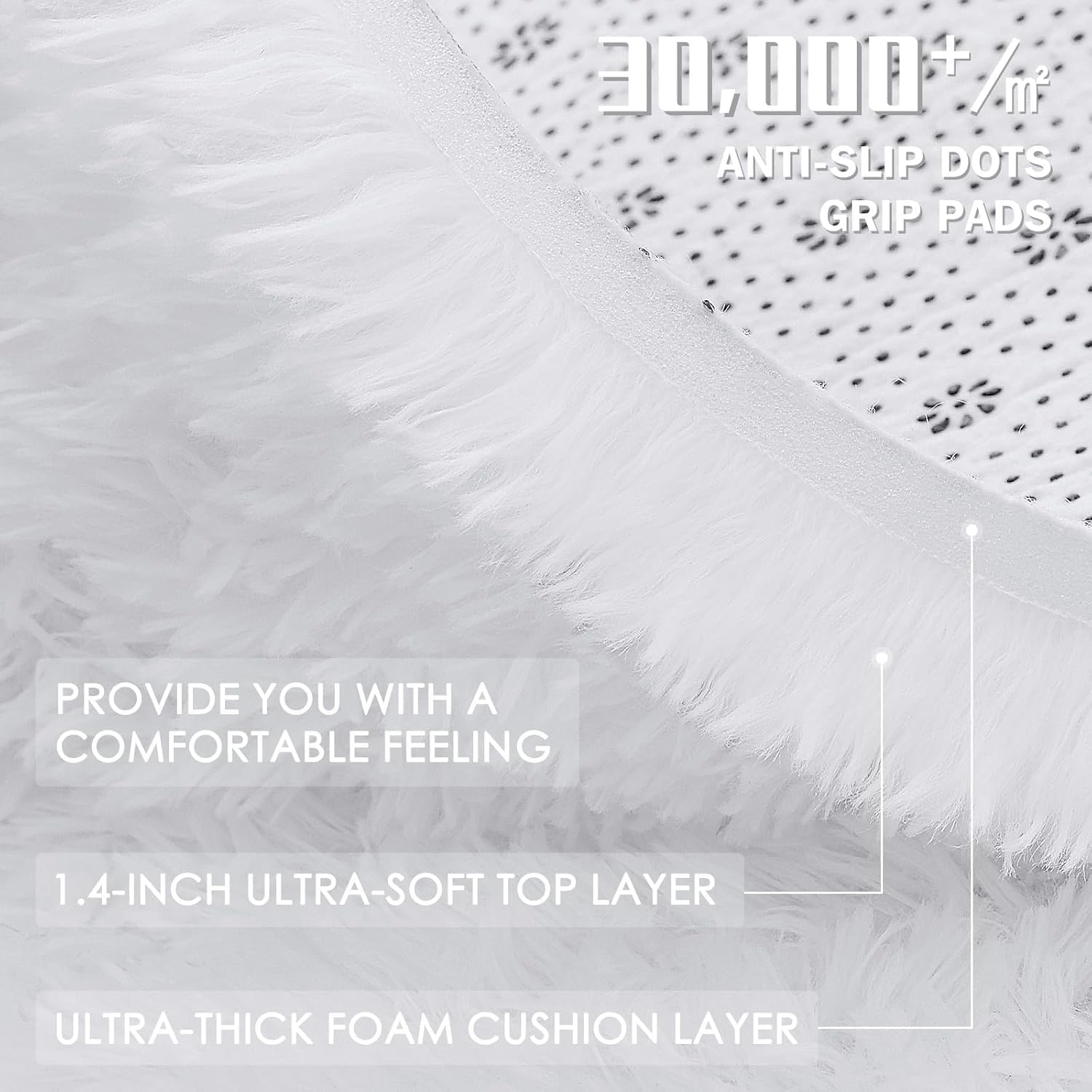 OLANLY Accent Rug - Soft Fluffy Shaggy Area Rug for Bedroom & Living Room | Machine Washable, White