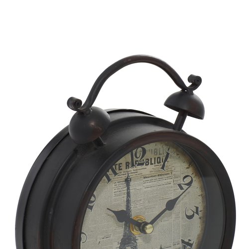 Deco 79 Metal Eiffel Tower Clock with Bell Style Top, 6" x 3" x 9", Black