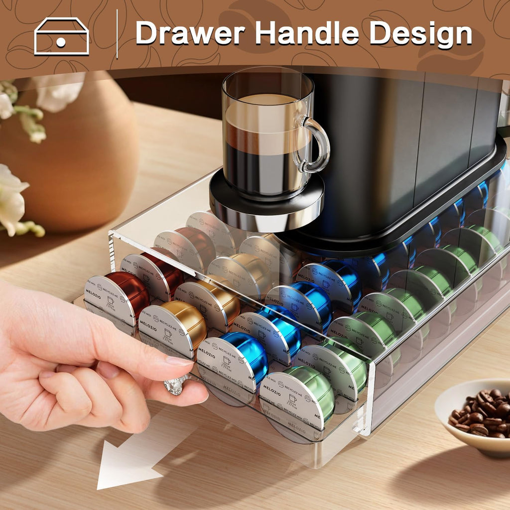 Skiennix Coffee Pods Holder - Acrylic Drawer for Nespresso Vertuo & Dolce Gusto | 40 Pods Storage Solution