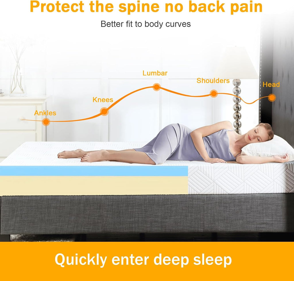 Skiennix Twin Size Gel Memory Foam Mattress - Medium Firm Support, Removable Cover, Breathable Fabric