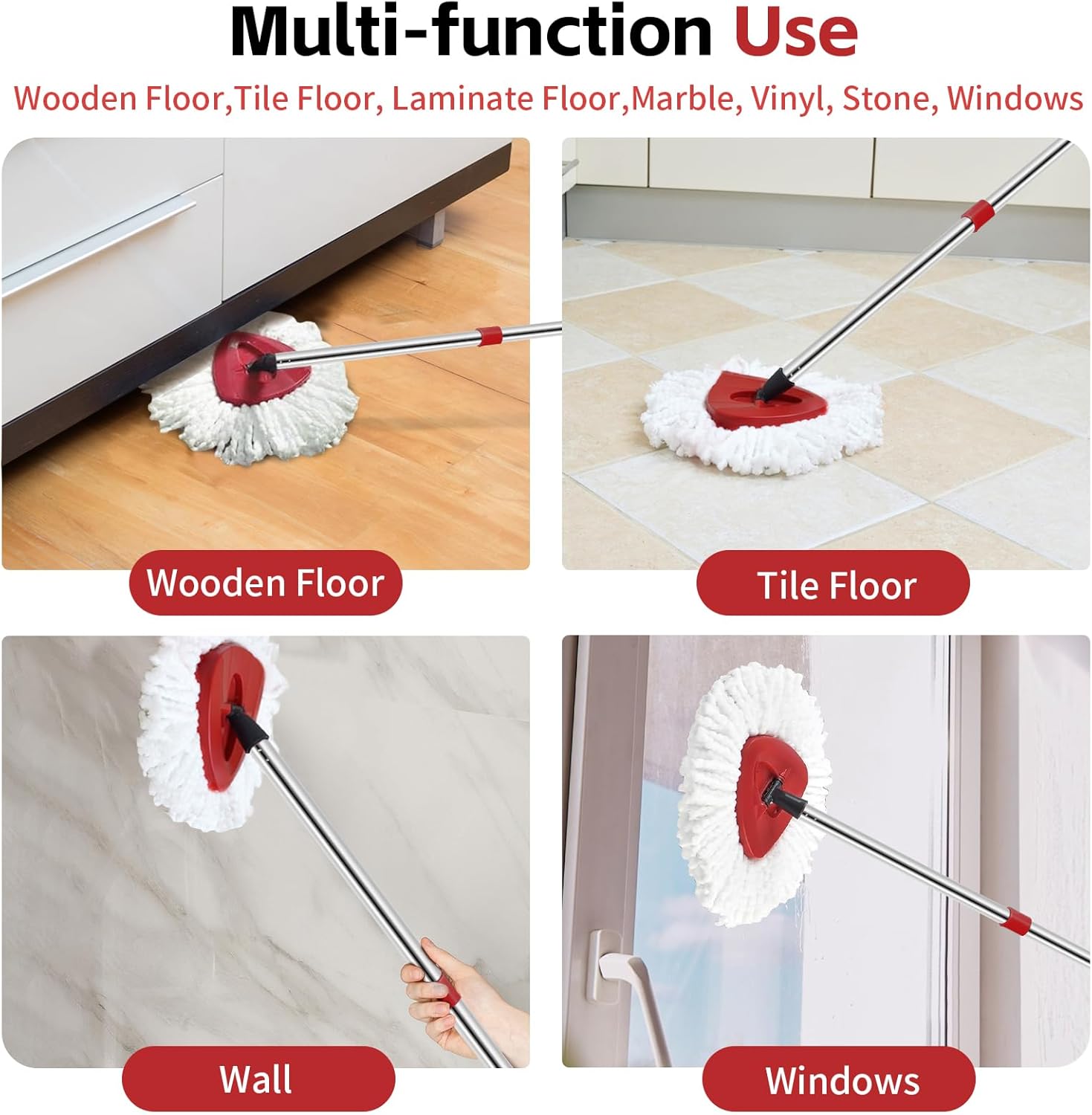 O-Cedar Spin Mop Replacement Set - 2 Microfiber Mop Heads, 58" Handle & Scrub Brush Attachment