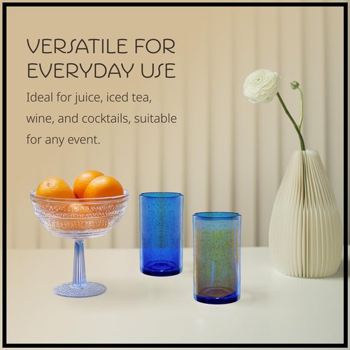 Artland 17oz Highball Tumbler, Set of 4 | Iris Seeded Design, Cobalt Blue | Drinking Glass for Parties and Everyday Use - Mojito, Whiskey, Cocktail | Glassware & Kitchenware Essentials
