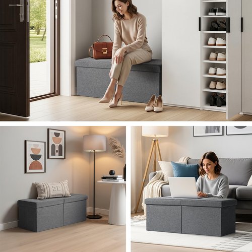 Snuvid 35-INCH Storage Ottoman Bench, Footrest with Storage, End of Bed Bench Coffee Table for Living Room, Bedroom, Entryway, Dark Gray