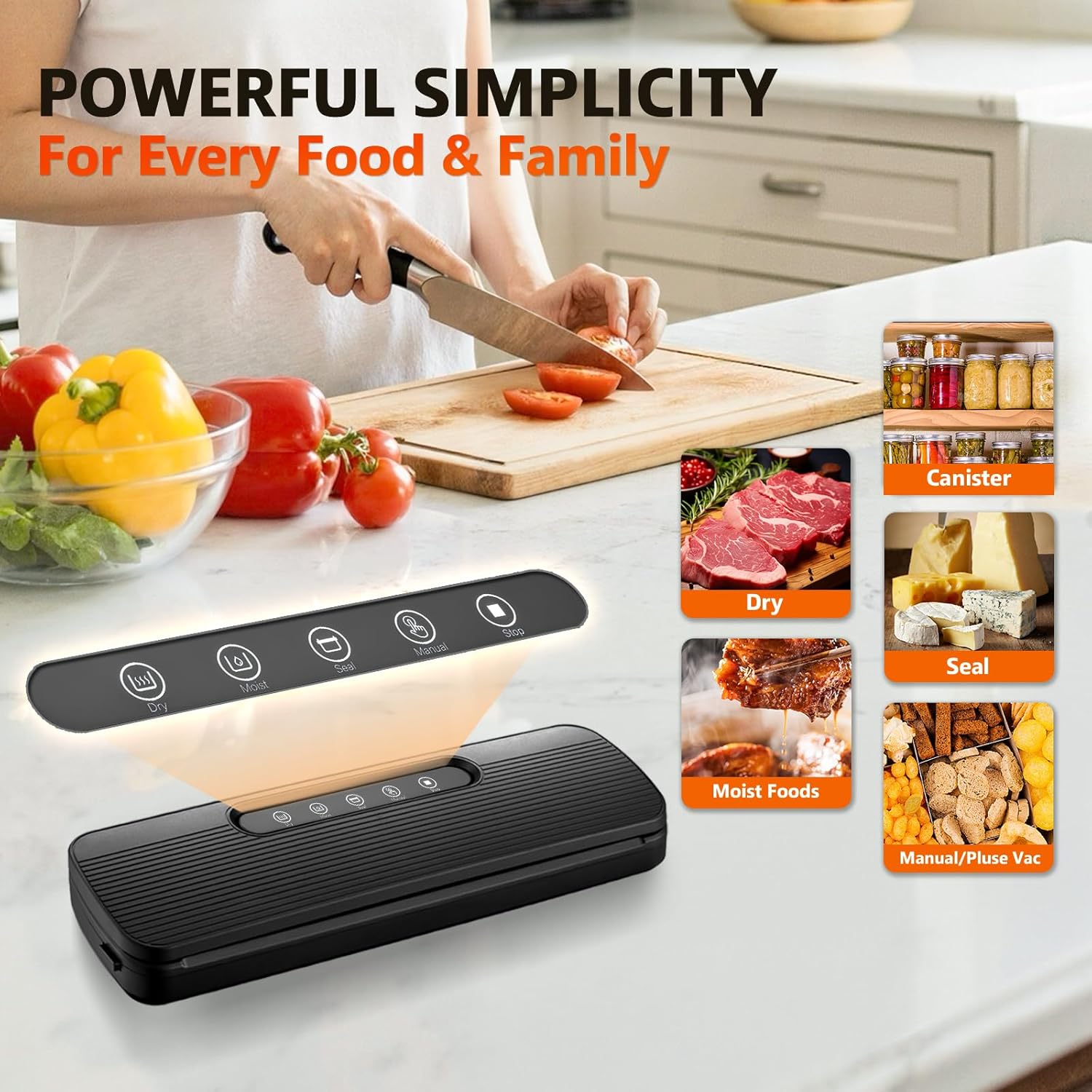Vacuum Sealer Machine - High Suction Food Sealer with Double Seal Technology | Compact Design with Built-in Cutter & Bag Storage | Dry & Moist Modes (Black)
