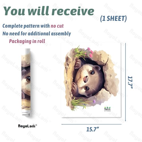 RoyoLam Cute Otter in a Hole with Florets Wall Decal Nursery Animal Wall Sticker Removable Peel and Stick Wall Art Decor for Kid Baby Classroom Preschool Living Room Playroom Bedroom School