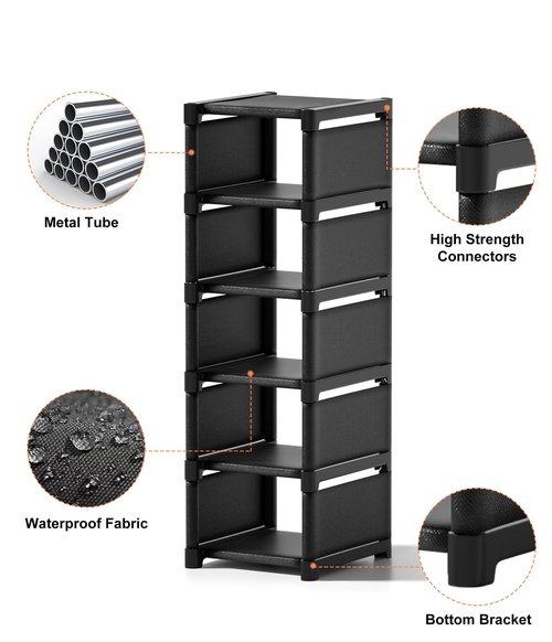 XXXAXXX 6-Tier Narrow Shoe Rack, Vertical Small Space Shoe Organizer, 9.84" Compact Slim Shoe Shelf for Closet & Entryway, Sturdy & Tool-Free Assembly, Adjustable Height for Boots