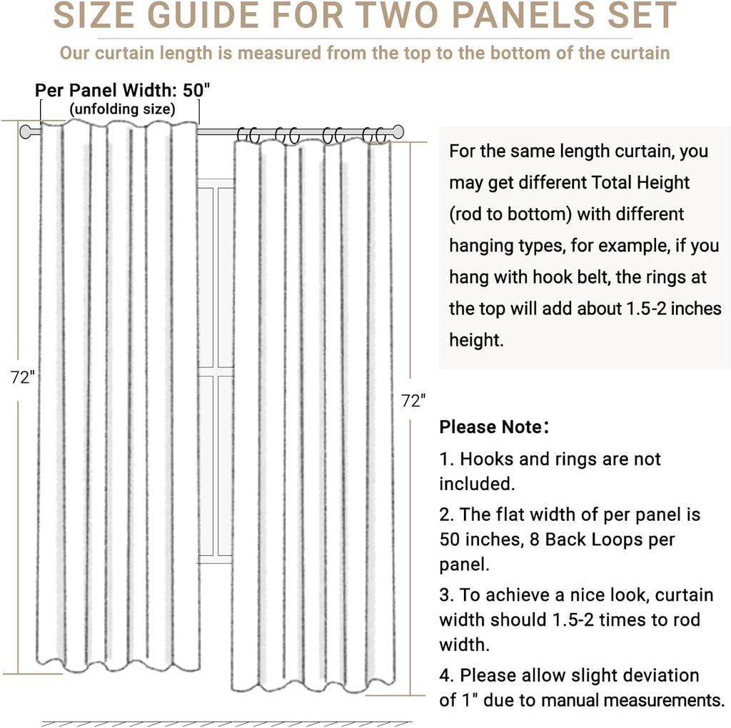 Skiennix 100% Blackout Linen Curtains - Thermal Insulated Drapes for Bedroom | 72" Long, Cream, 2 Panels Set