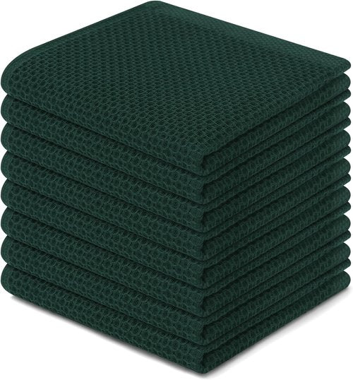Homaxy Kitchen Dish Cloths - Ultra Soft 100% Cotton Waffle Weave, Quick Drying, 12x12 Inches, 8-Pack, Blackish Green