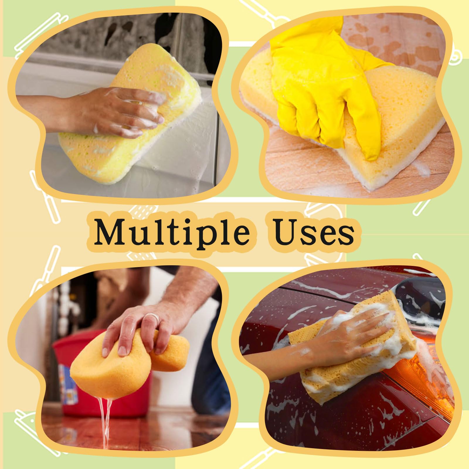 30 Pcs Large Sponges Bulk 7.5 x 5.5 x 1.9 Inch Yellow Grouting Sponge Non-Scratch Scrubber Car Wash Thick Heavy Duty Scrub Sponges Multifunctional Sponge for Cleaning Dishes Car Tile Crafts Supplies
