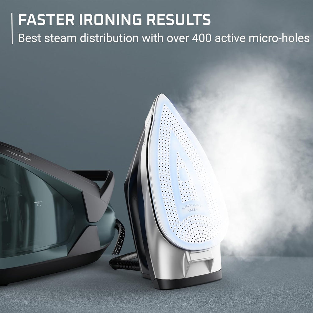 Rowenta Steam Iron Station - Professional Clothes Steamer with Stainless Steel Soleplate, 57 Oz, 1750 Watts, Black/Green