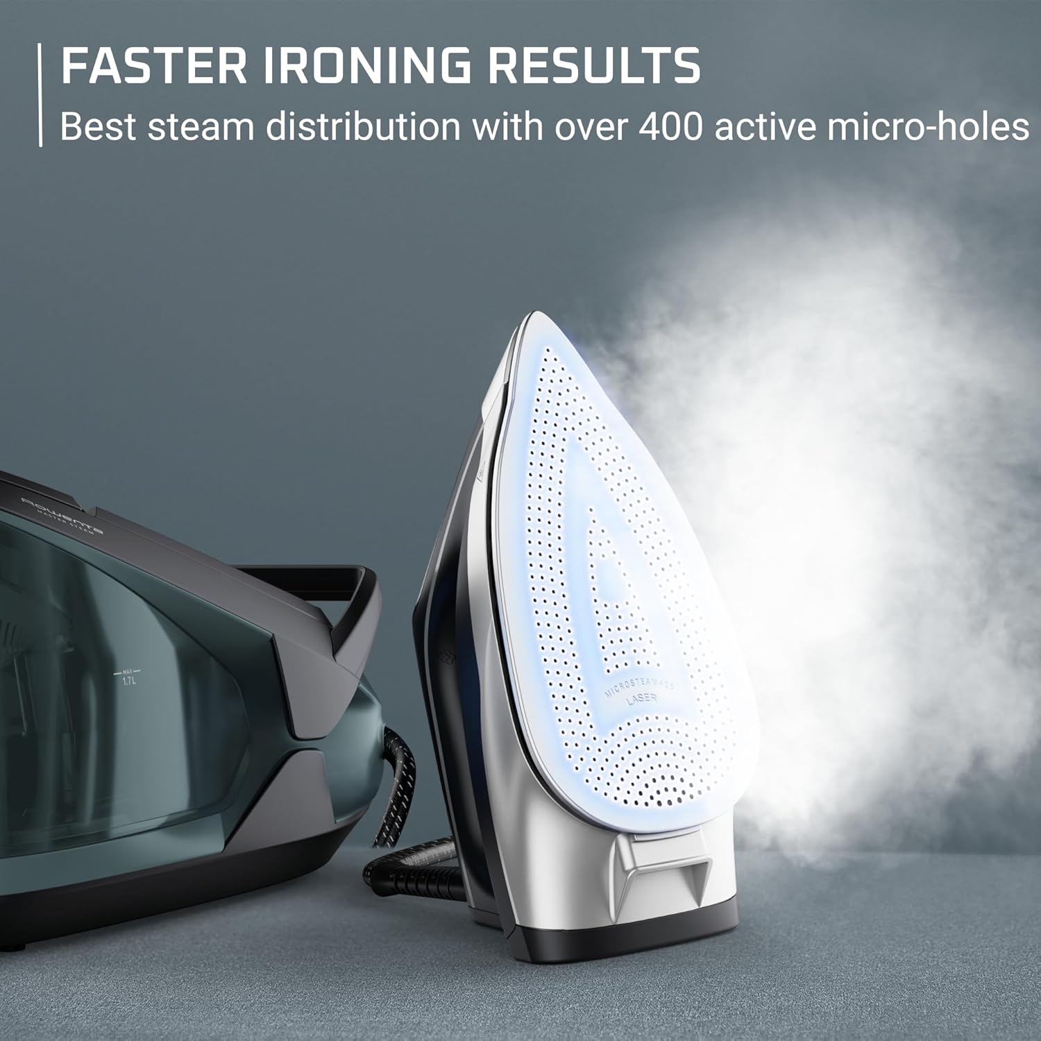 Rowenta Steam Iron Station - Professional Clothes Steamer with Stainless Steel Soleplate, 57 Oz, 1750 Watts, Black/Green
