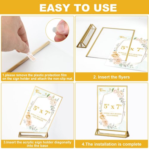 EHWINE 26 Pack 5×7 Clear Acrylic Sign Holder with Gold Borders and Vertical Stand, Double Sided Table Menu Holders Picture Frames for Wedding Table Numbers, Restaurant Signs, Photos and Art Display