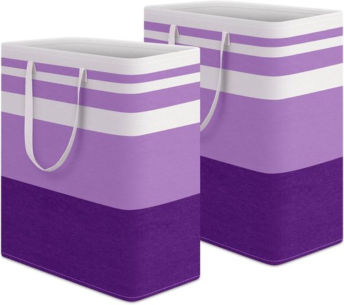 HomeHacks Large Waterproof Laundry Baskets - Collapsible Hampers with Reinforced Handles | Purple, 100L Each