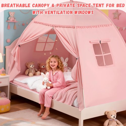 Jiangcha Full Size Kids Play Tent, Indoor Privacy Canopy Teepee for Boys & Girls, Portable Dark Room Sleeping Tent for Bedroom Floor Camping