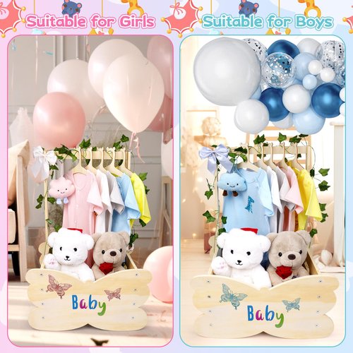 FVNPIHAM Baby Shower Basket, Wooden Baby Shower Crate Closet with Handle, Large Capacity Baby Closet Personalized Baby Gifts Basket for Newborn Girls, Pregnancy Gifts for New Parent