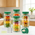 Laghura Salad Jar with Side Opening - Leakproof Portable Salad Container with Dressing Cup & Lid, Lid-to-Bowl Design, Dishwasher & Freezer Safe for for Office, Gym, Travel, Picnic, Green(4PCS)