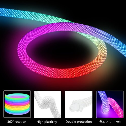 FlyQintess 9.84ft 5V LED Rope Lights, Neon LED Lights Strip with 360 Degree Luminous, USB Flexible IP67 Waterproof Music Sync Remote APP Control for Bedroom, Home, Gaming Lights and Decor