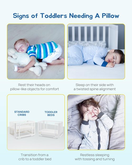 ATTABABY Toddler Pillow, Adjustable Memory Foam Pillow for Toddler 2 Years & Above, Two Washable No Zipper Pillowcase Included, 13” x 18” Mini Size for Kid Sleeping, Napping or Traveling, Blue