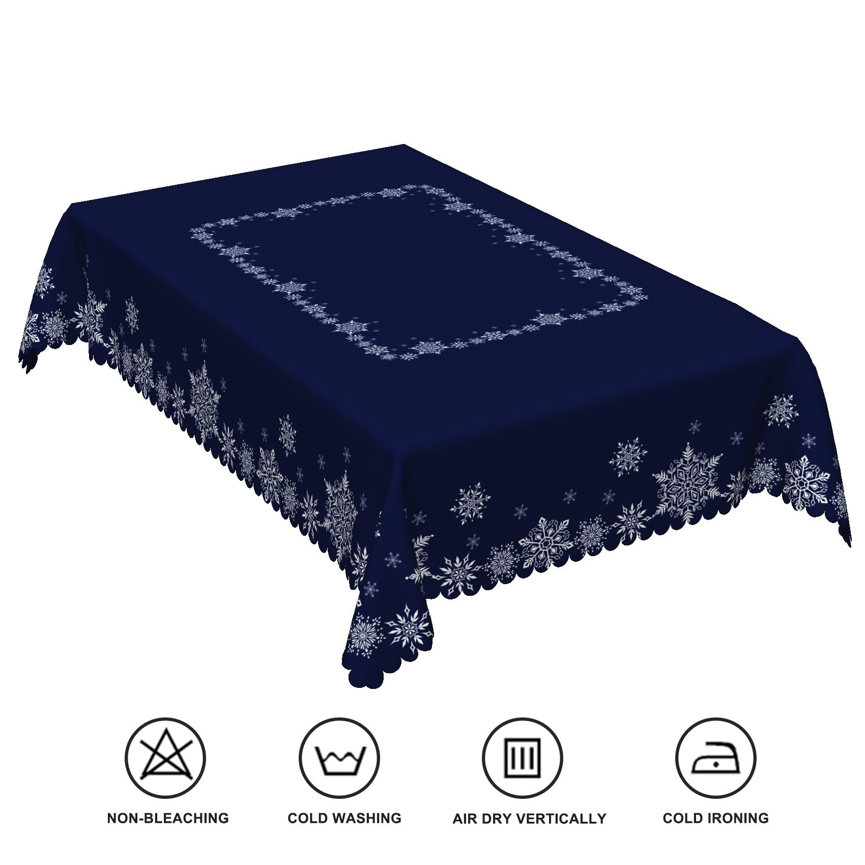 TTQYFNM 52x70inches Christmas Tablecloth Navy Blue and White Snowflakes Decorative Table Cloth Washable and Reusable Fabric Table Cover for Kitchen Dining Winter Holiday Xmas New Year Party Decor
