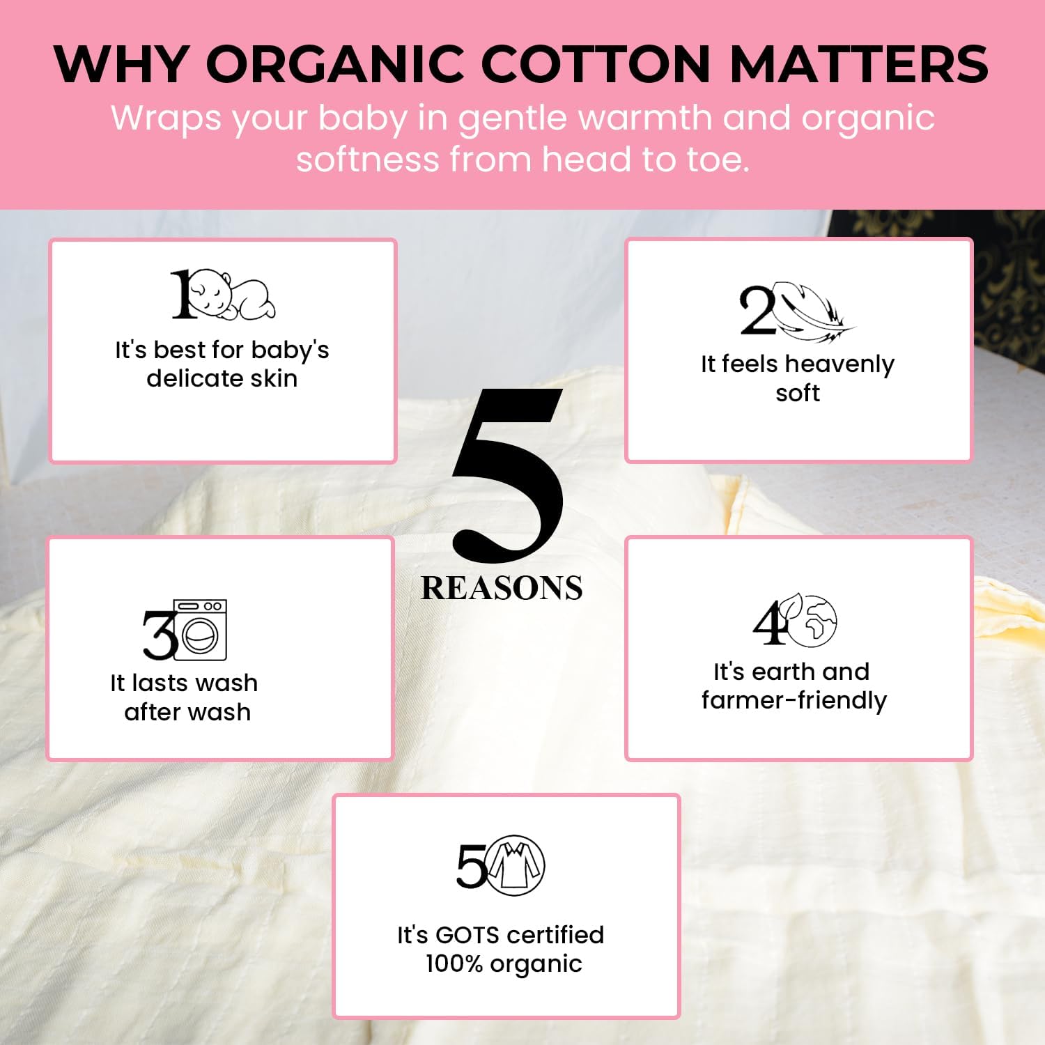 Skiennix Organic Muslin Swaddle Blankets - 100% Cotton, Soft & Breathable, 3-Pack, 47 x 47 Inches