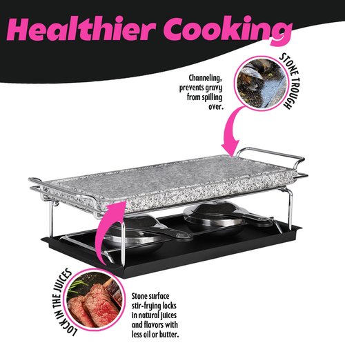 Artestia Hot Stone Steak Cooking Set – Long Heat Retention - Sizzling Steak Plate with Tray & Rack for Family Dinner, Indoor/Outdoor BBQ Grilling Gift